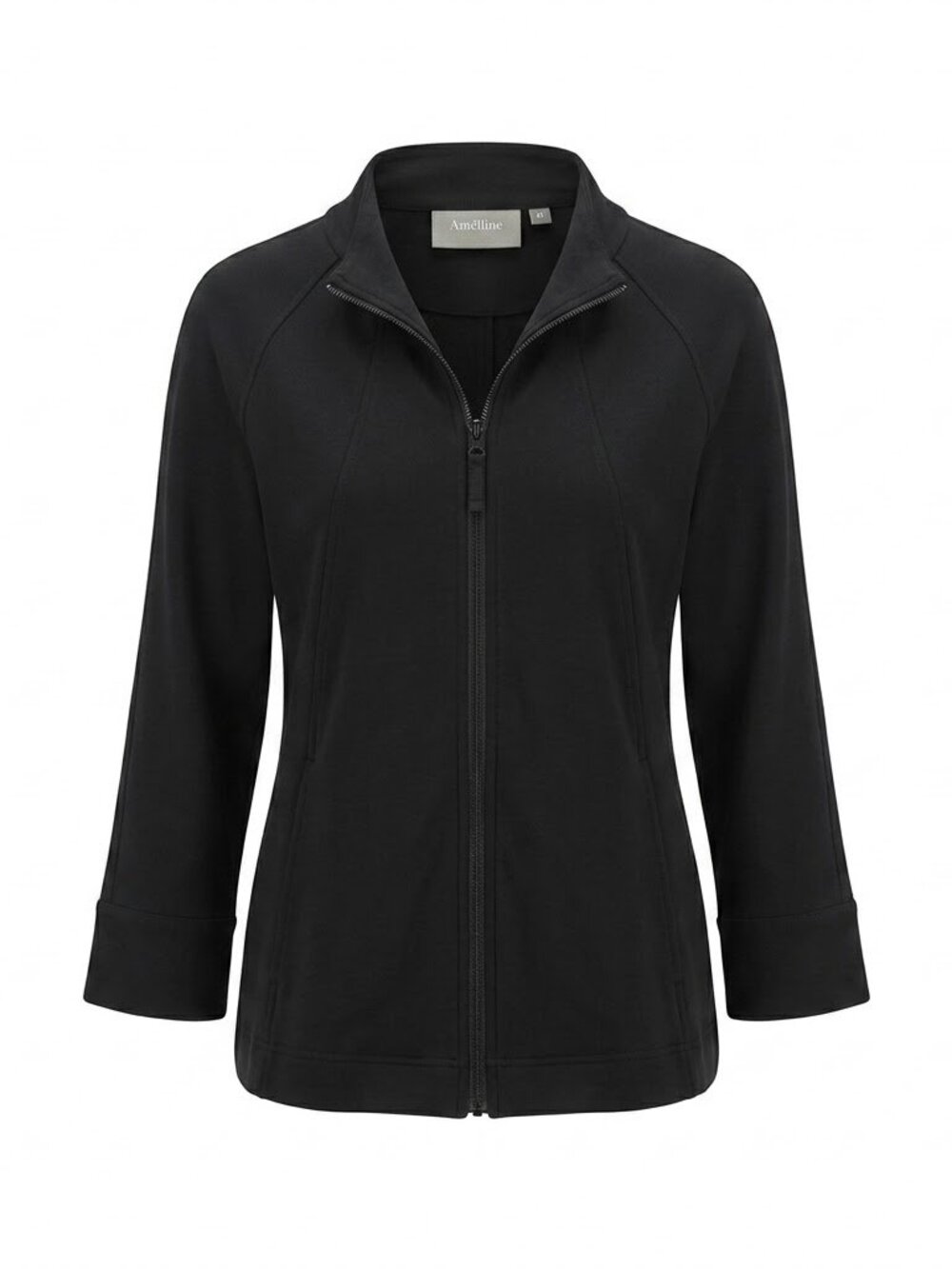 Womens Black Zip Up Blazer Jacket Funnel Mock Neck Raglan Panel Stretch Medium M
